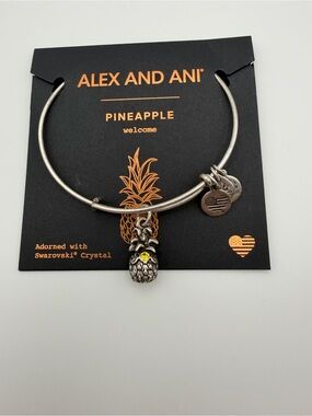 Alex and Ani Pineapple Charm Bangle Bracelet Swarovski Crystal SilverTone w Card